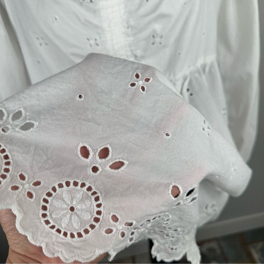 Old Navy Maternity Fit & Flare Top Womens Large White Sheer Embroidered Eyelet - Picture 5 of 12